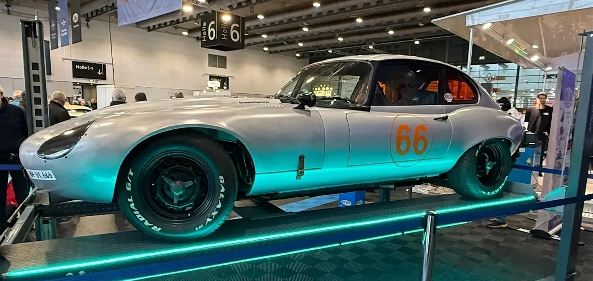 Side profile of Bandit I on a lift at a classic-car exhibition